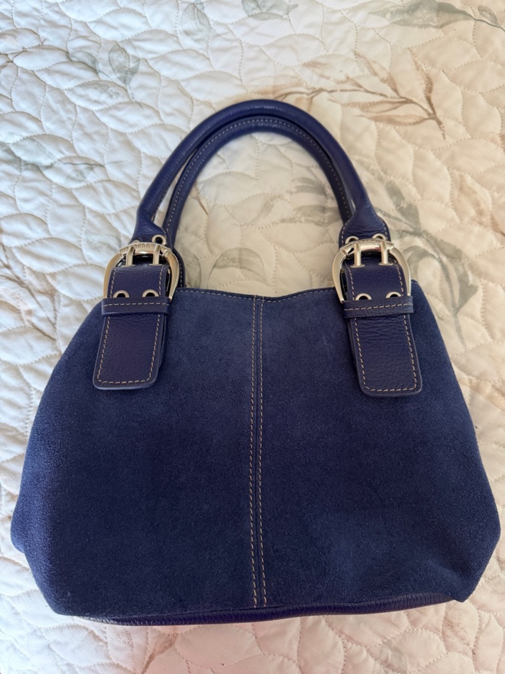 Tiganello Classic Navy Suede Top-Handle Women's Handbag Satchel Leather Bag - Picture 5 of 10